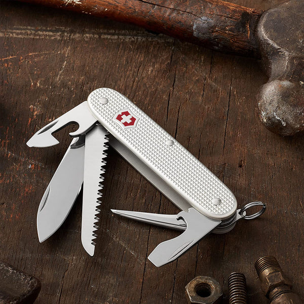 Victorinox Swiss Army Farmer Pocket Knife (Silver Alox Ribbed) , 93mm