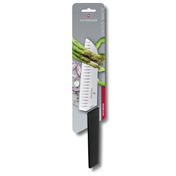 Victorinox Santoku, Swiss Modern, 7" Granton Blade, Black
