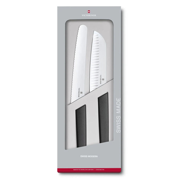 Victorinox Sets, Swiss Modern, 2-Piece Kitchen Set (7" Santoku, 8.5" Bread), Black