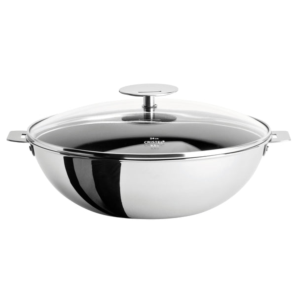 CRISTEL CASTELINE DETACHABLE HANDLE 4-QUART WOK EXCELISS NON-STICK COATING - WITH DOMED GLASS LID